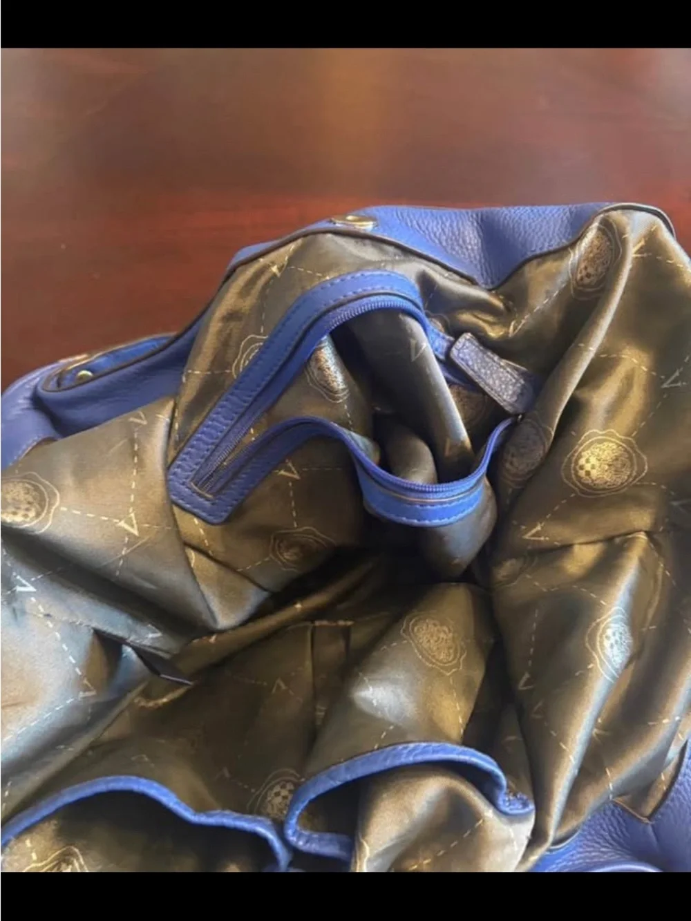 Vince Camuto Blue Leather Hobo Bag with Gold Hardware